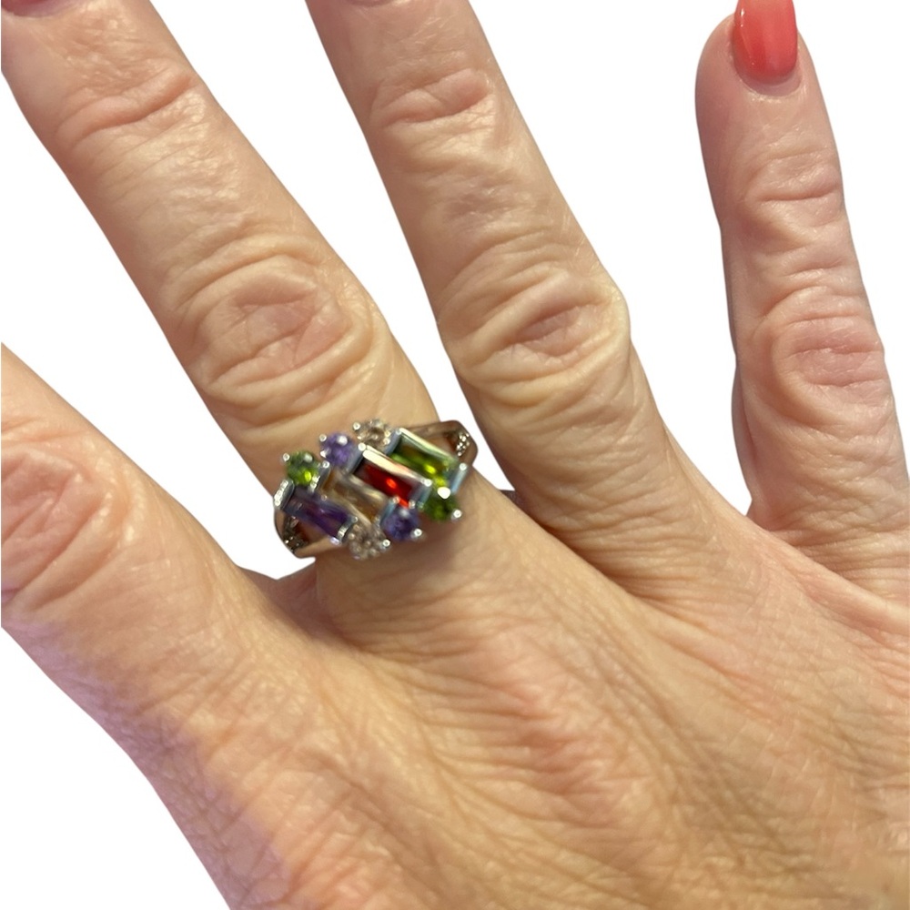 Multicolor Gemstone Silver Ring